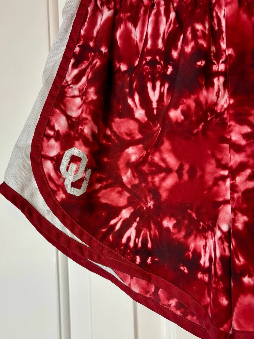 Nike Women's Oklahoma Sooners OU Red Tie-Dye Athletic Shorts with White Trim
